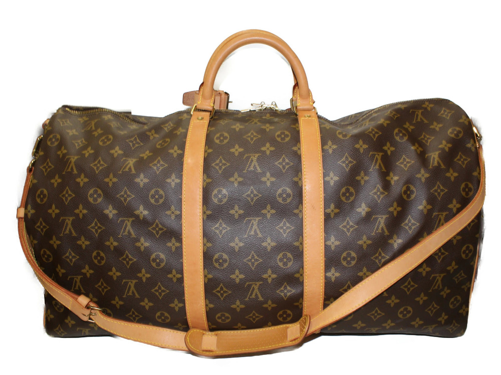 Louis Vuitton Canvas Keepall Bandoulire Monogram Boston Travel Bag Brown